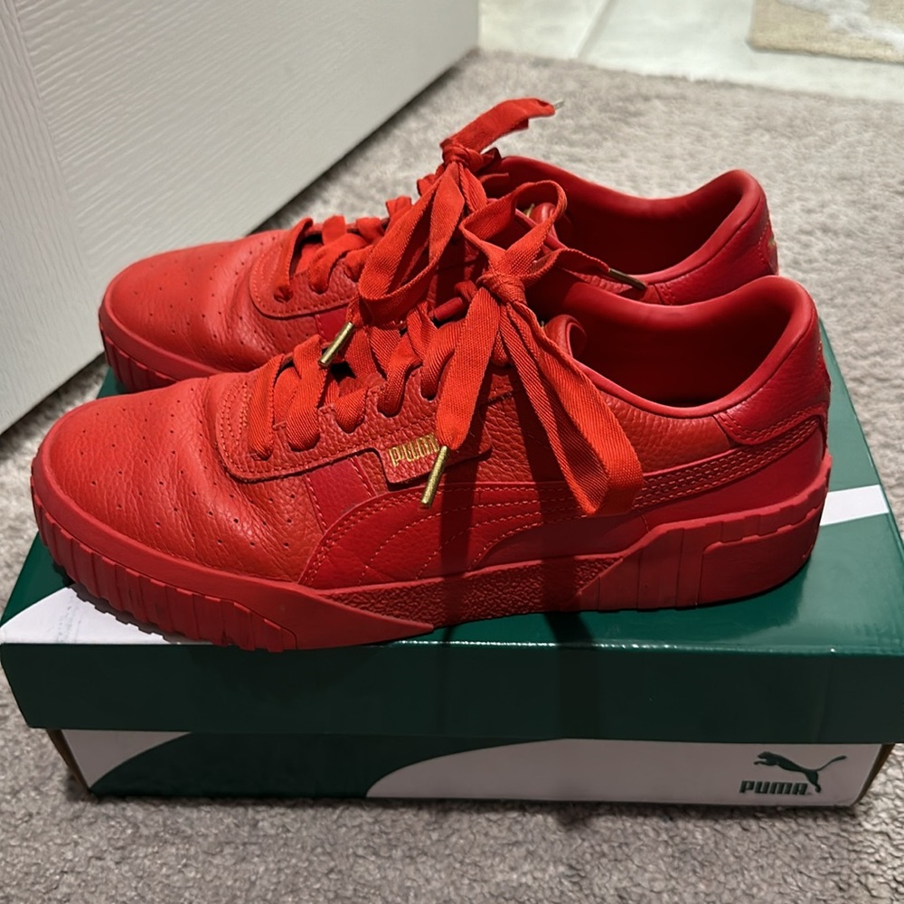 PUMA Cali Wn’s red leather team gold sneakers 10.0 - Picture 2 of 8